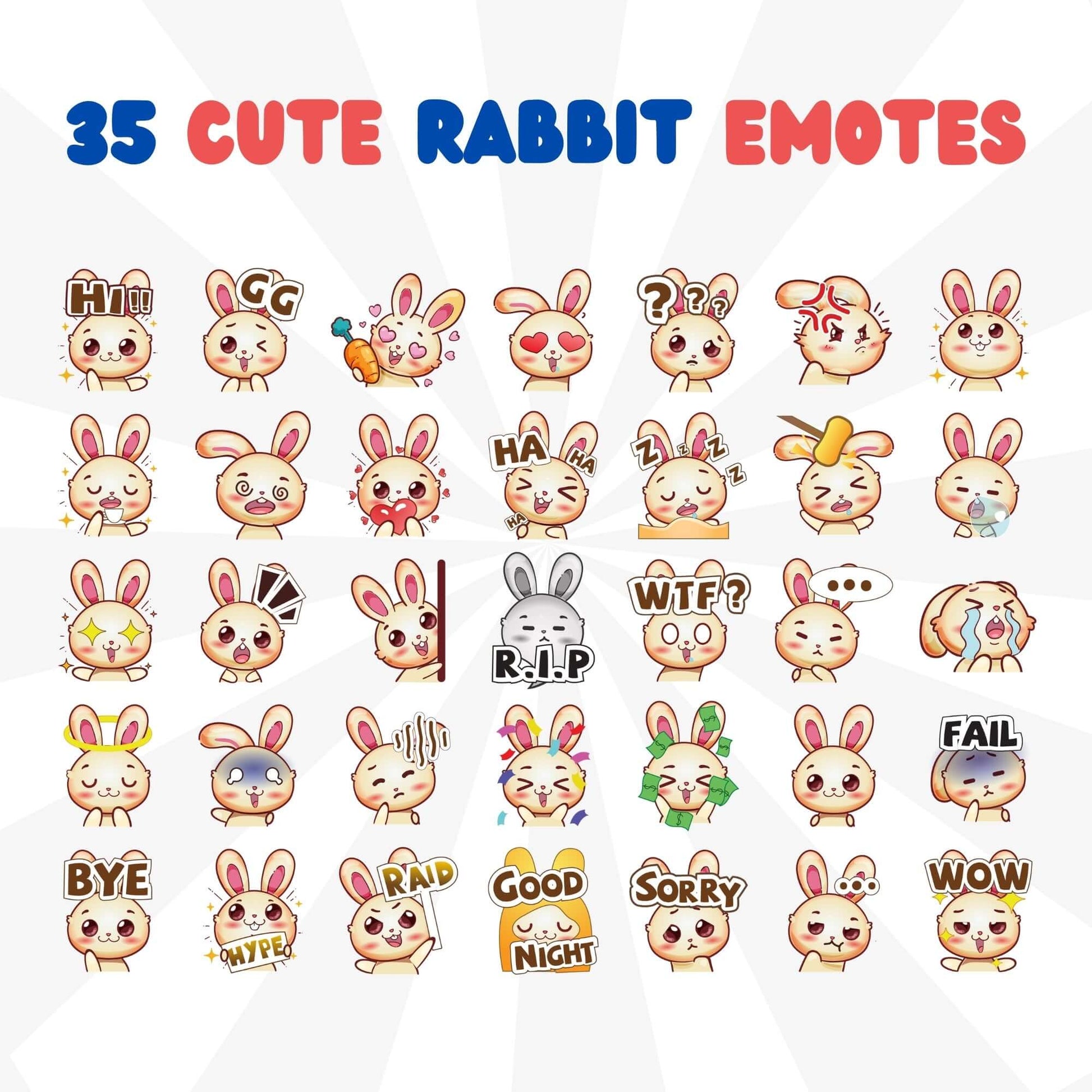 35 Cute Rabbit Emotes Pack - Static Emotes - Stream K-Arts