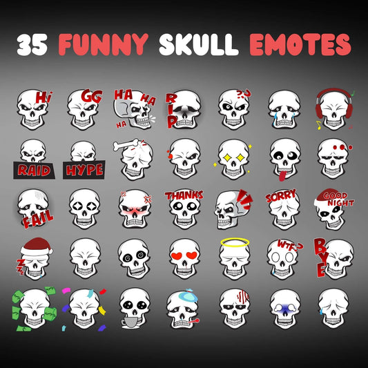 35 Funny Skull Emotes Pack - Static Emotes - Stream K-Arts