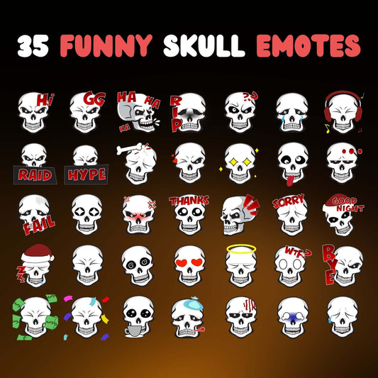 35 Funny Skull Emotes Pack - Static Emotes - Stream K-Arts