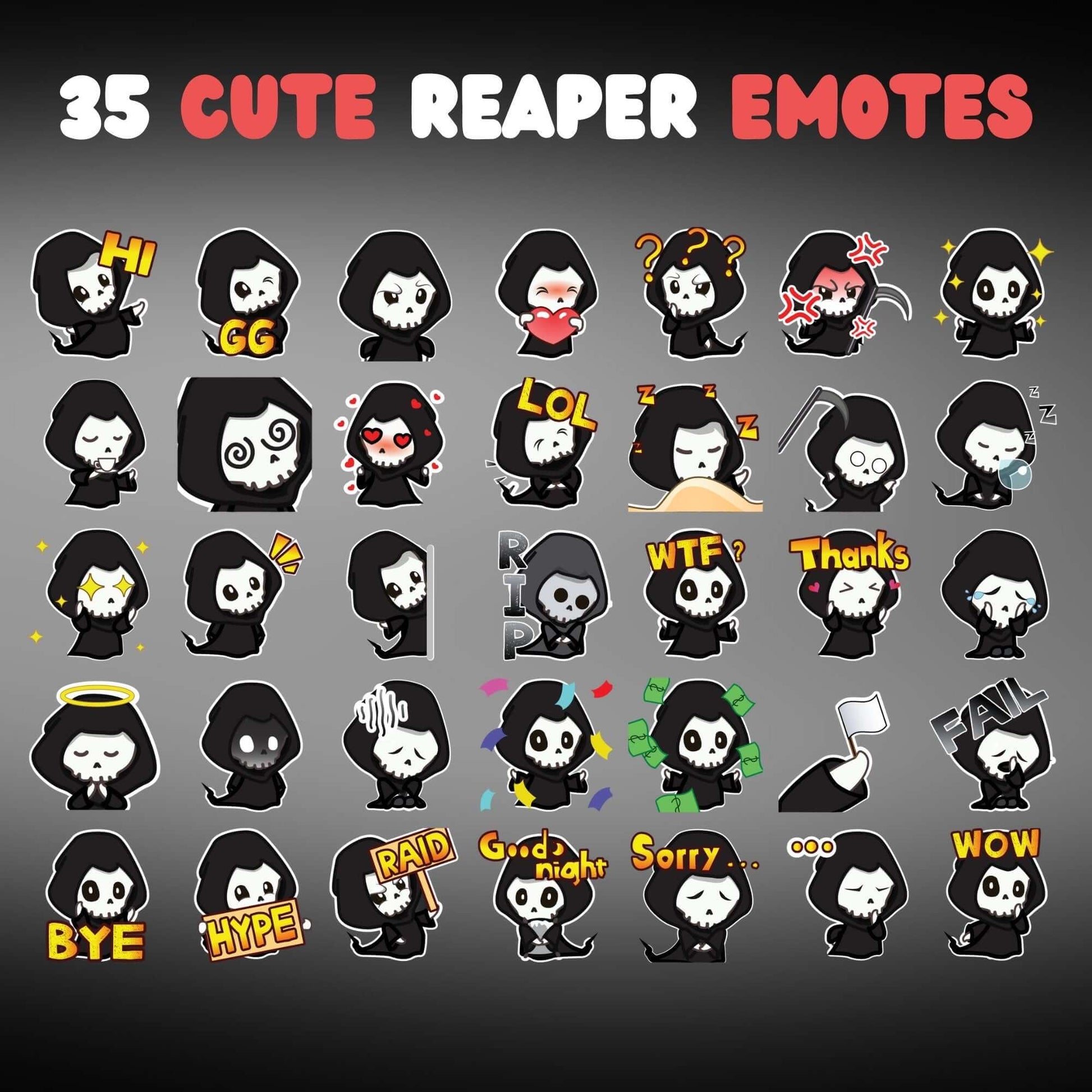 35 Grim Reaper Emotes Pack - Static Emotes - Stream K-Arts