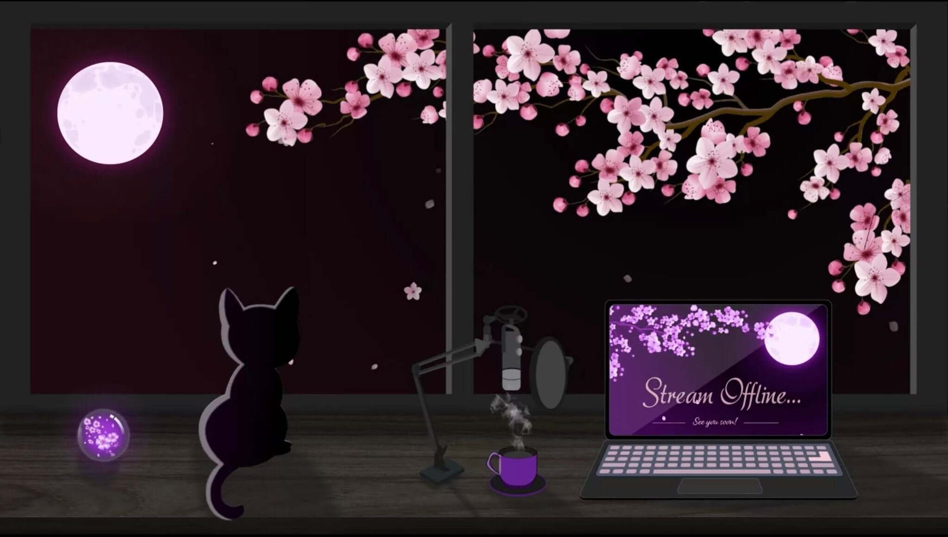 Animated Scenes Black Cat by Sakura Window - Overlay - Stream K-Arts
