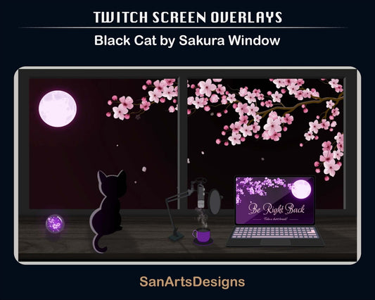 Animated Scenes Black Cat by Sakura Window - Overlay - Stream K-Arts