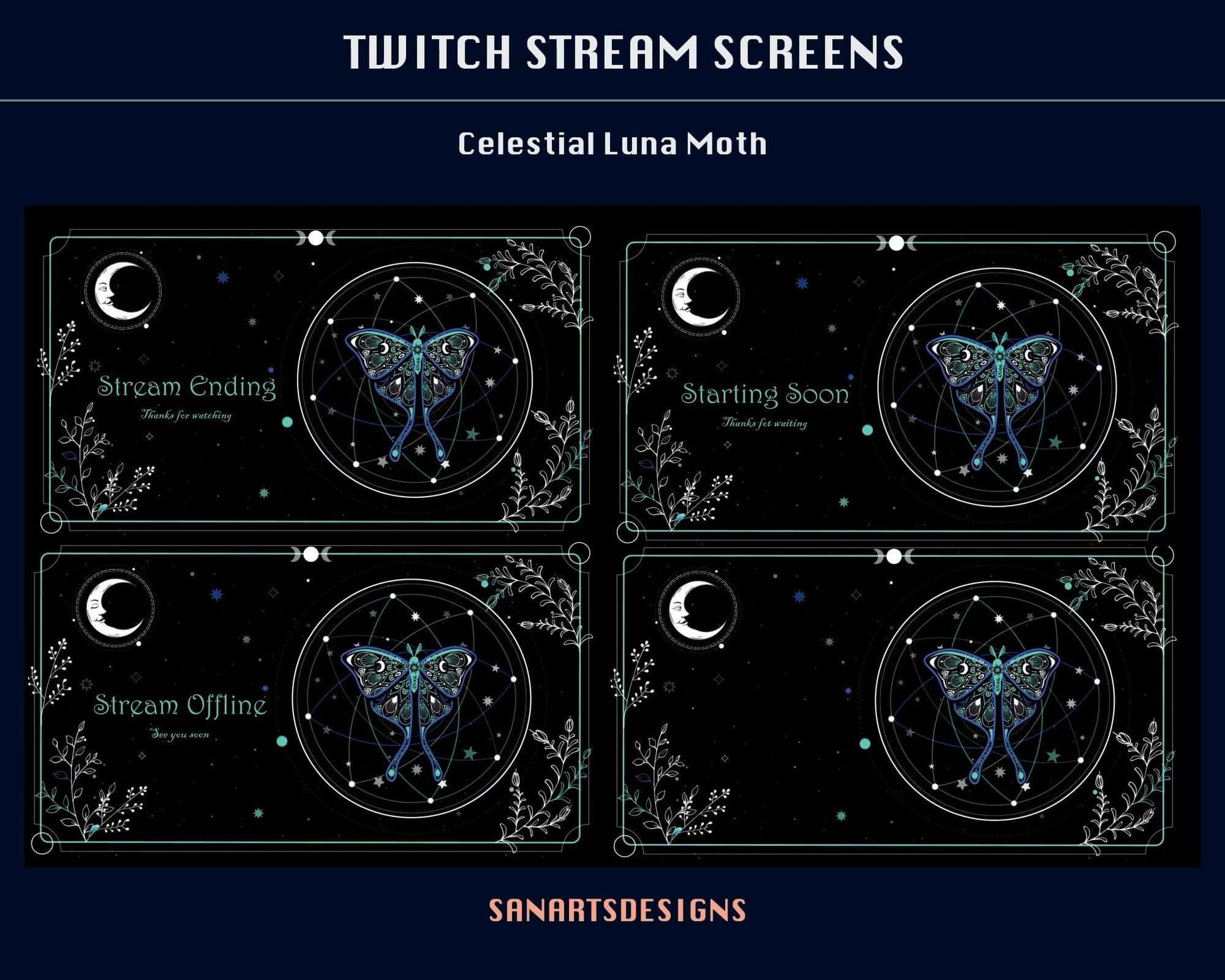 Animated Scenes Celestial Luna Moth - Overlay - Stream K-Arts