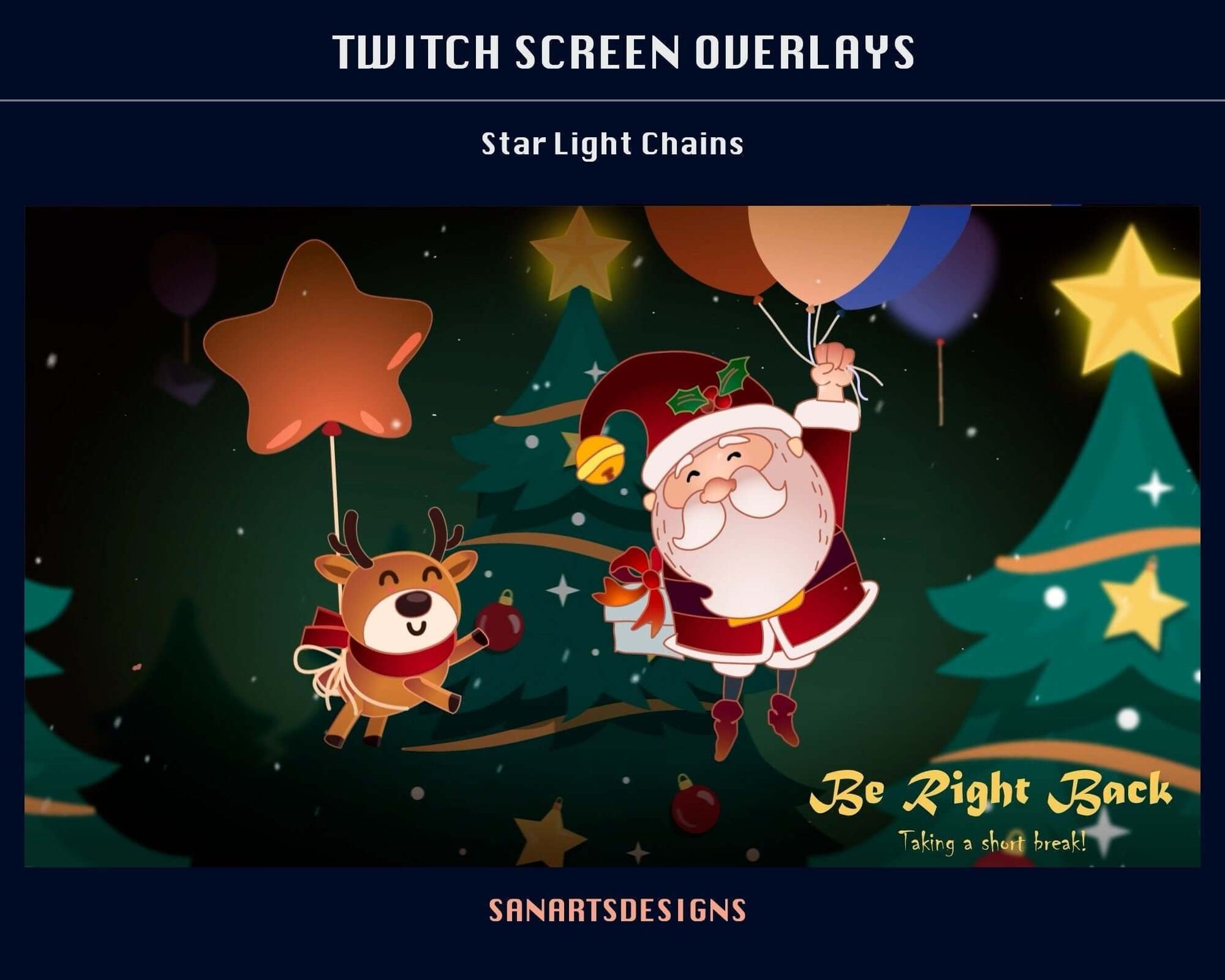 Animated Scenes Cute Flying Santa Clause and Rudolph - Overlay - Stream K-Arts