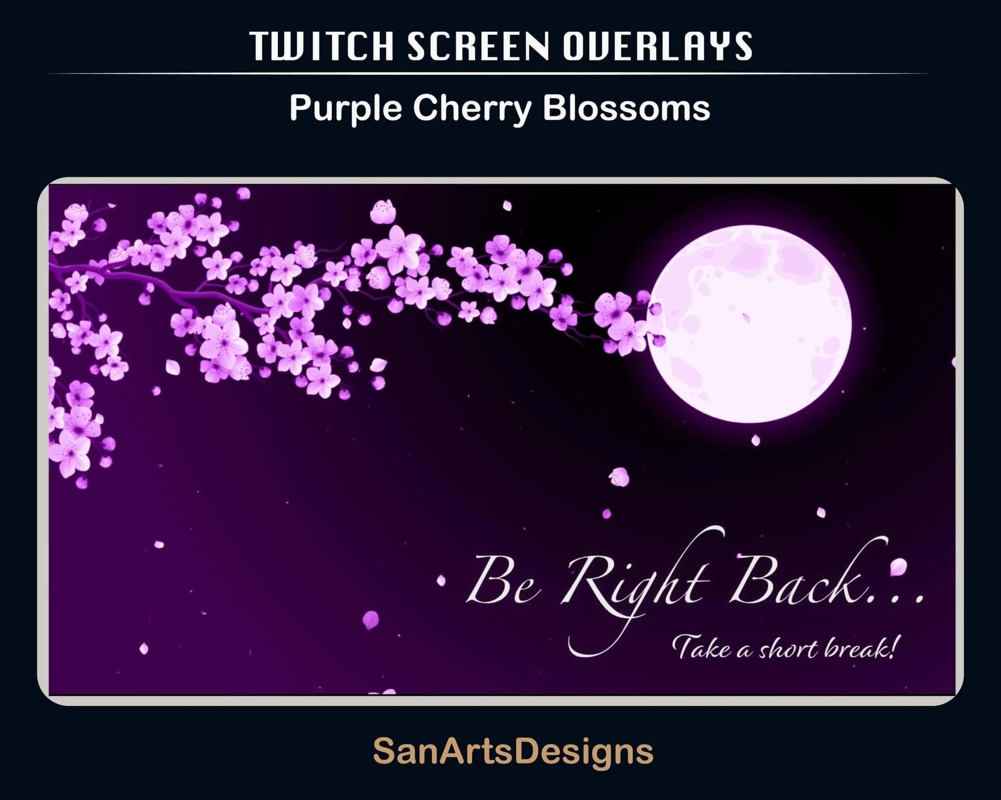 Animated Scenes Purple Sakura and Moon - Overlay - Stream K-Arts