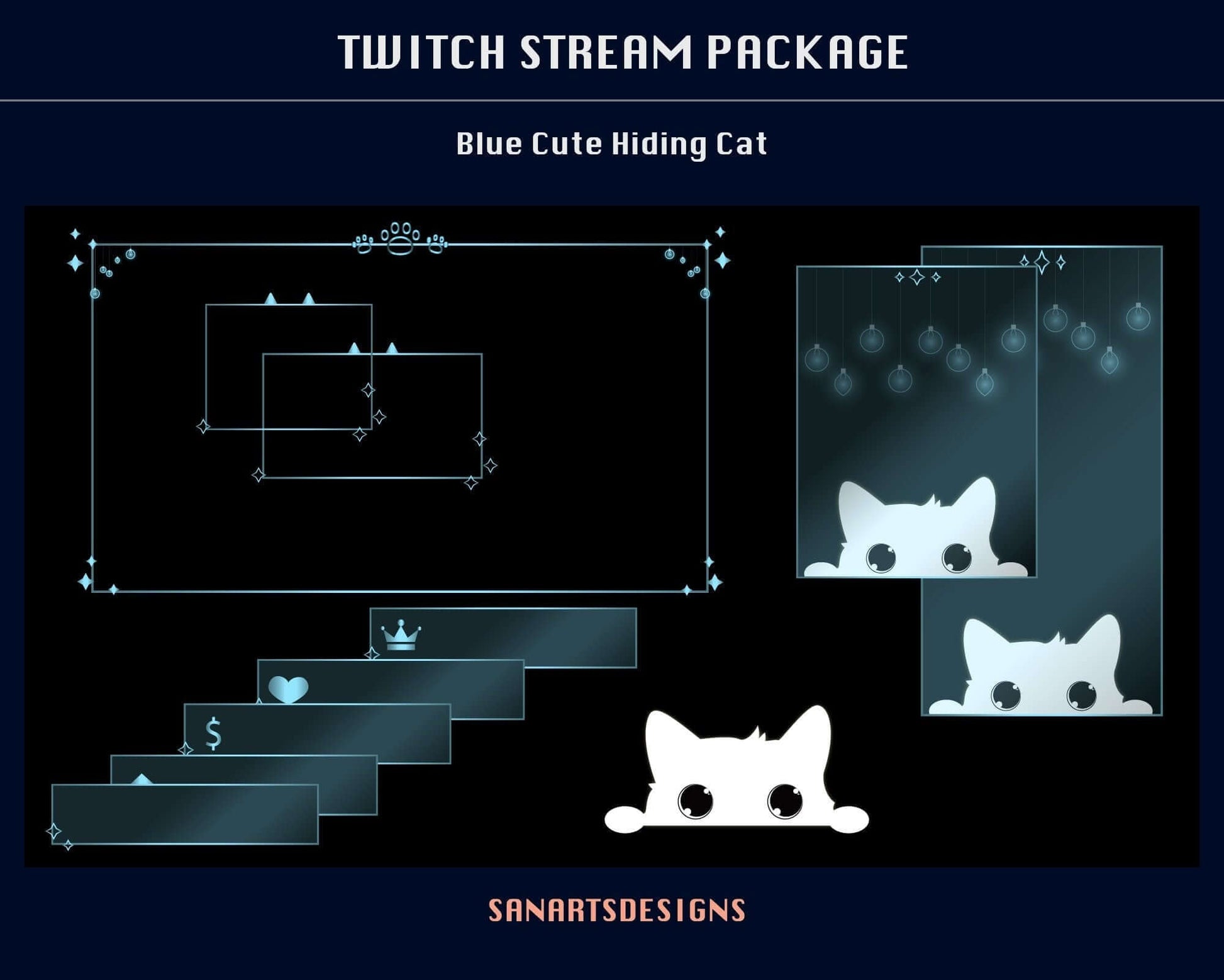 Animated Stream Package Blue Cute Hiding Cat - Package - Stream K-Arts