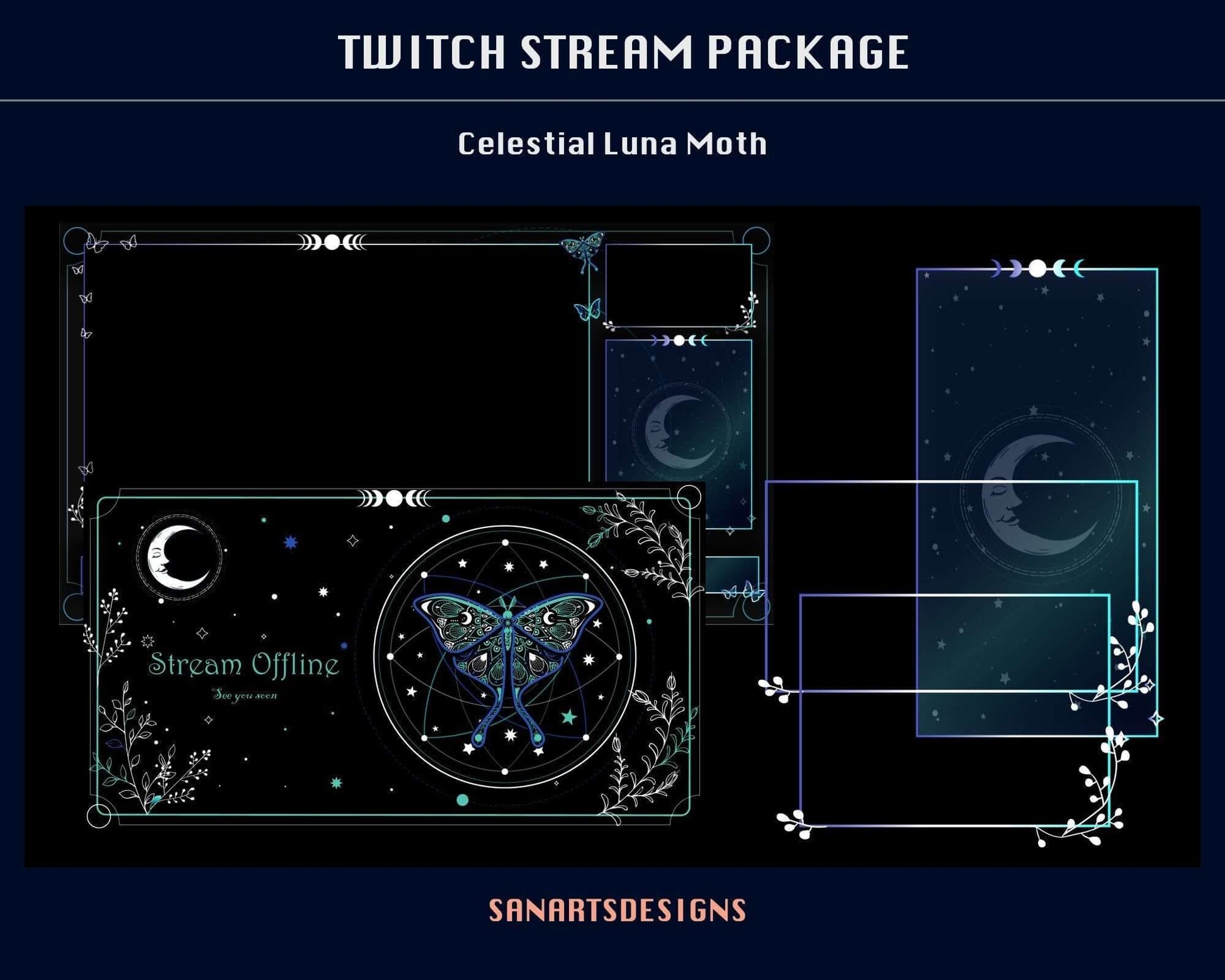 Animated Stream Package Celestial Luna Moth - Package - Stream K-Arts