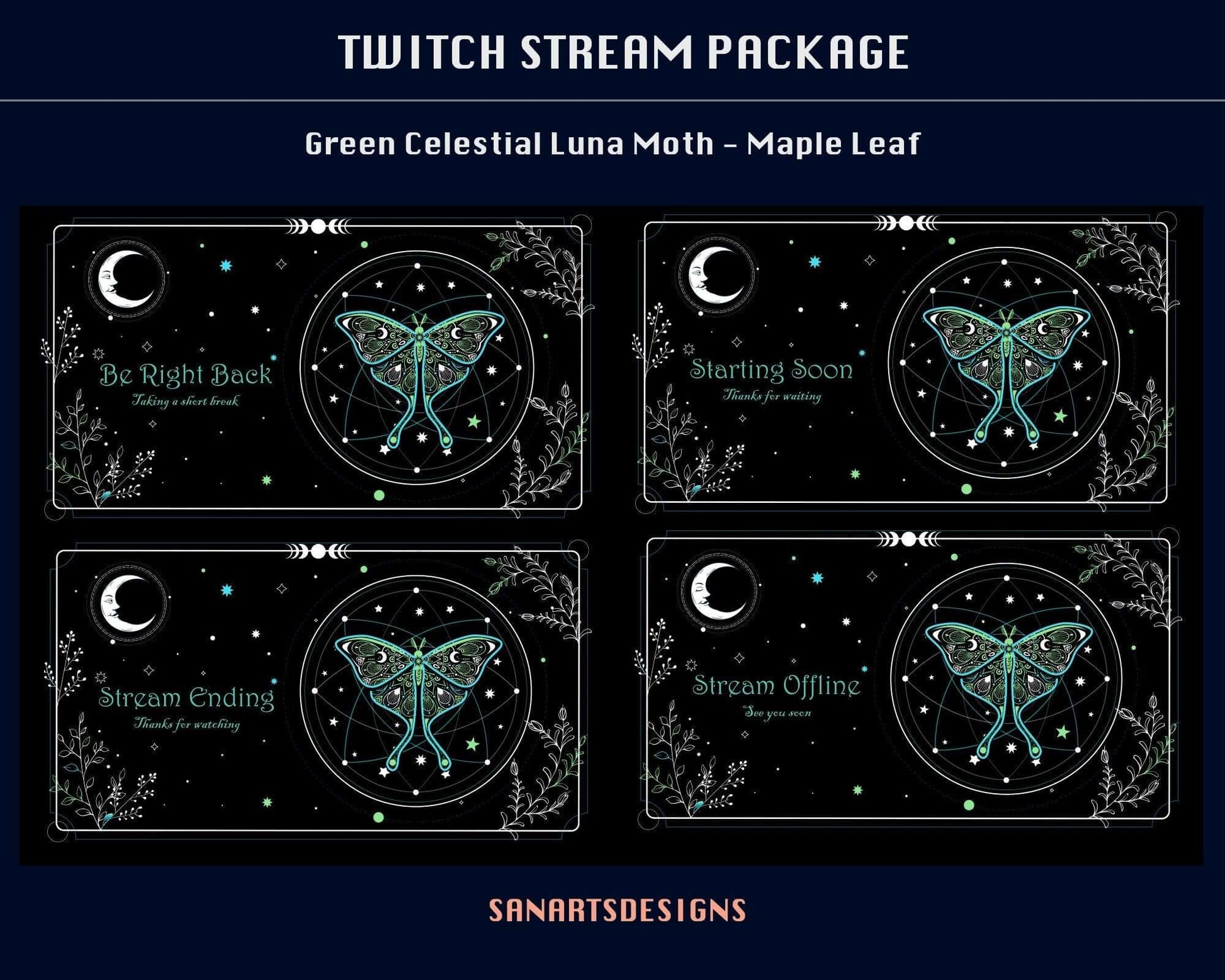 Animated Stream Package Celestial Luna Moth Maple Leaf - Package - Stream K-Arts