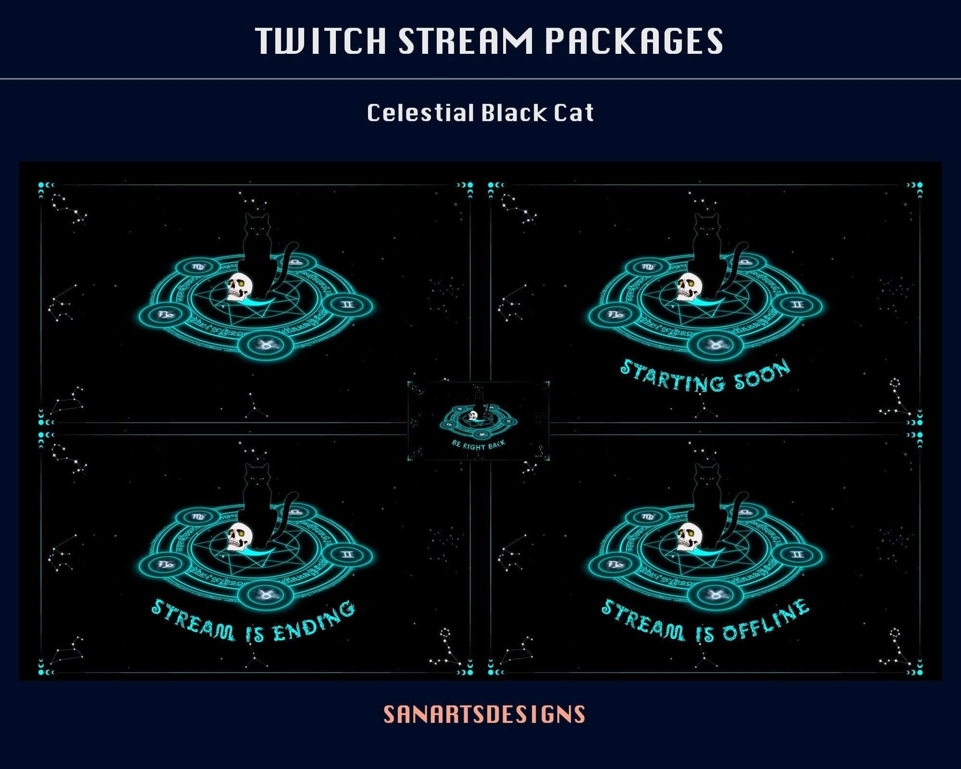 Animated Stream Package Celestial Witchy Black Cat - Package - Stream K-Arts