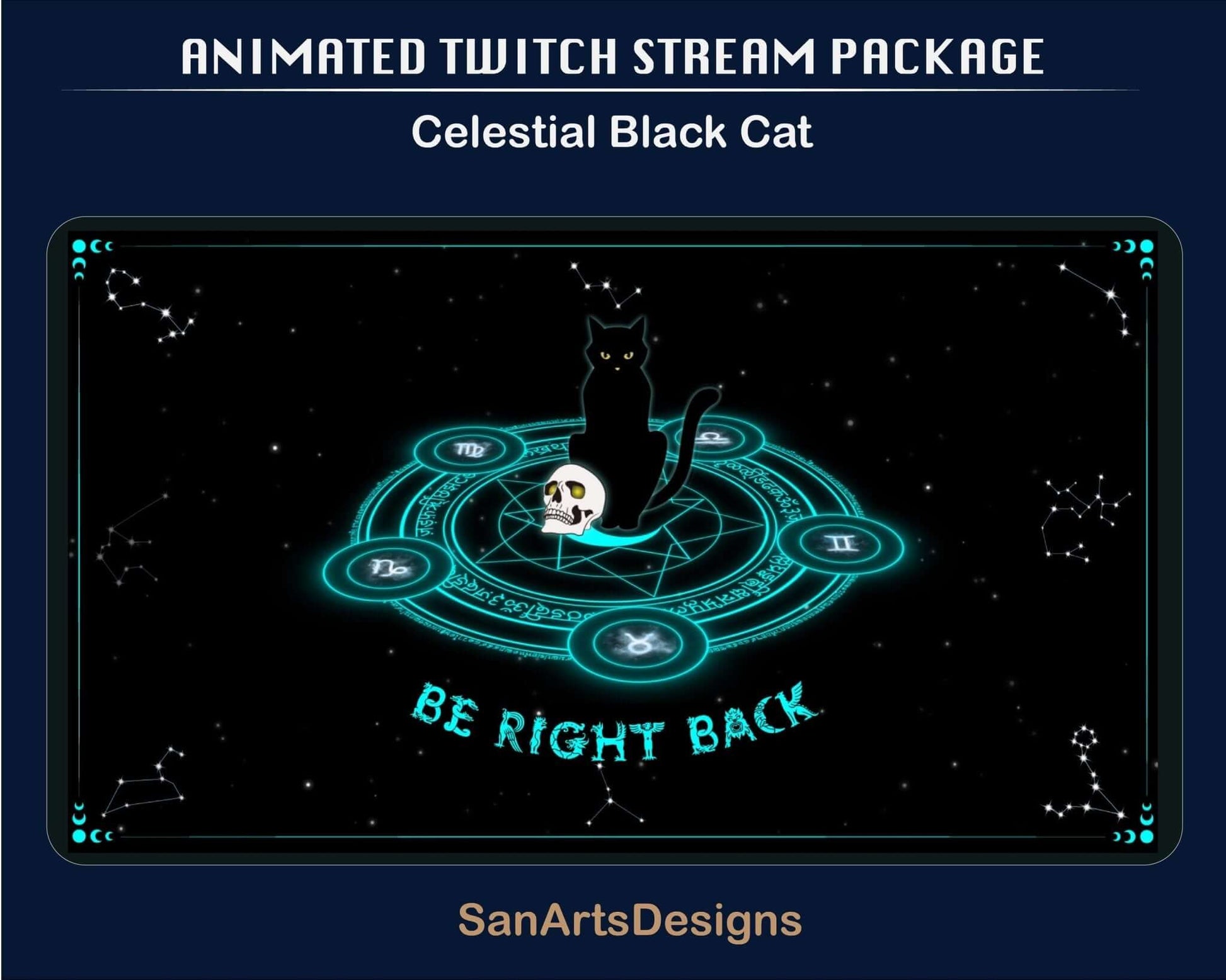 Animated Stream Package Celestial Witchy Black Cat - Package - Stream K-Arts