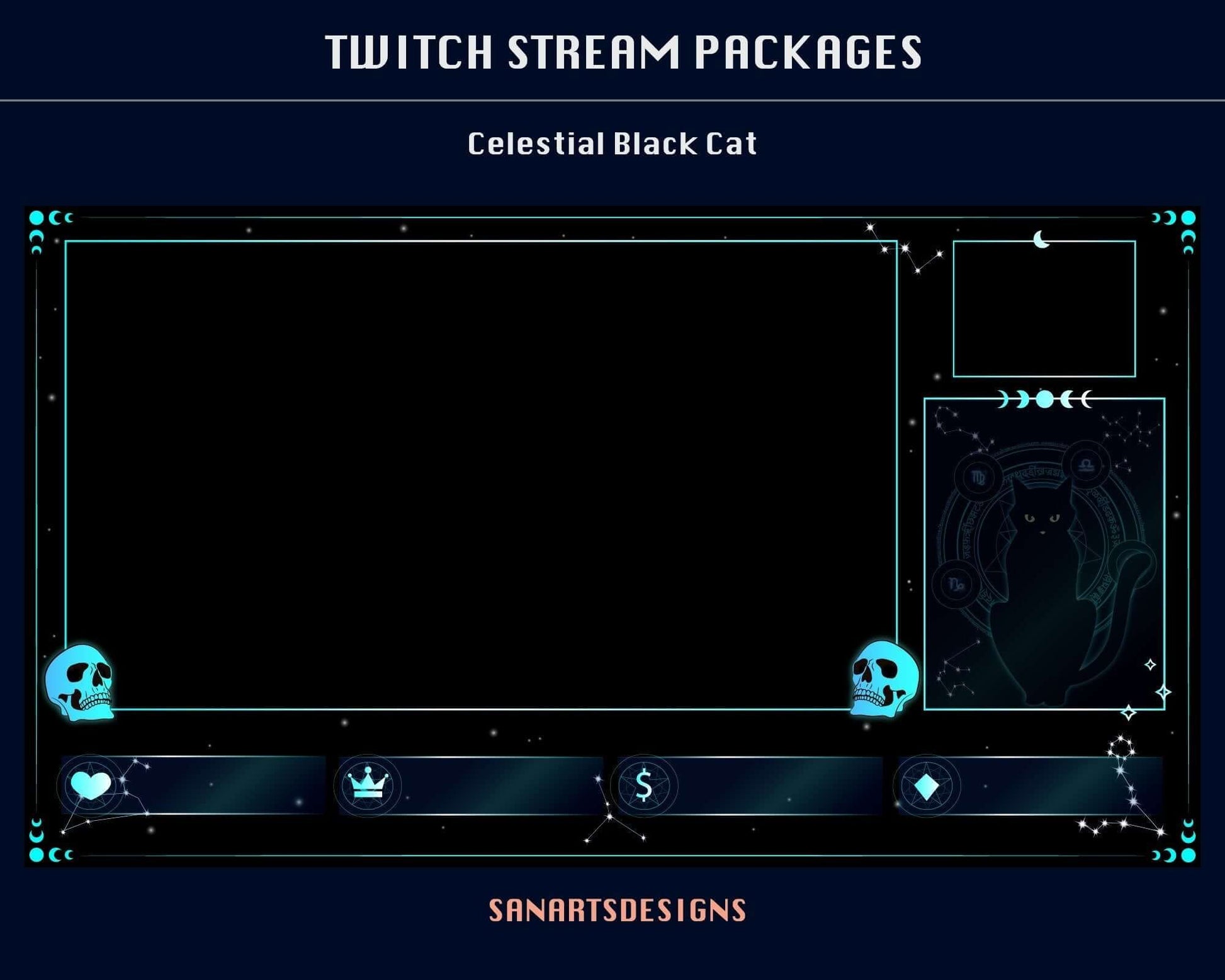 Animated Stream Package Celestial Witchy Black Cat - Package - Stream K-Arts