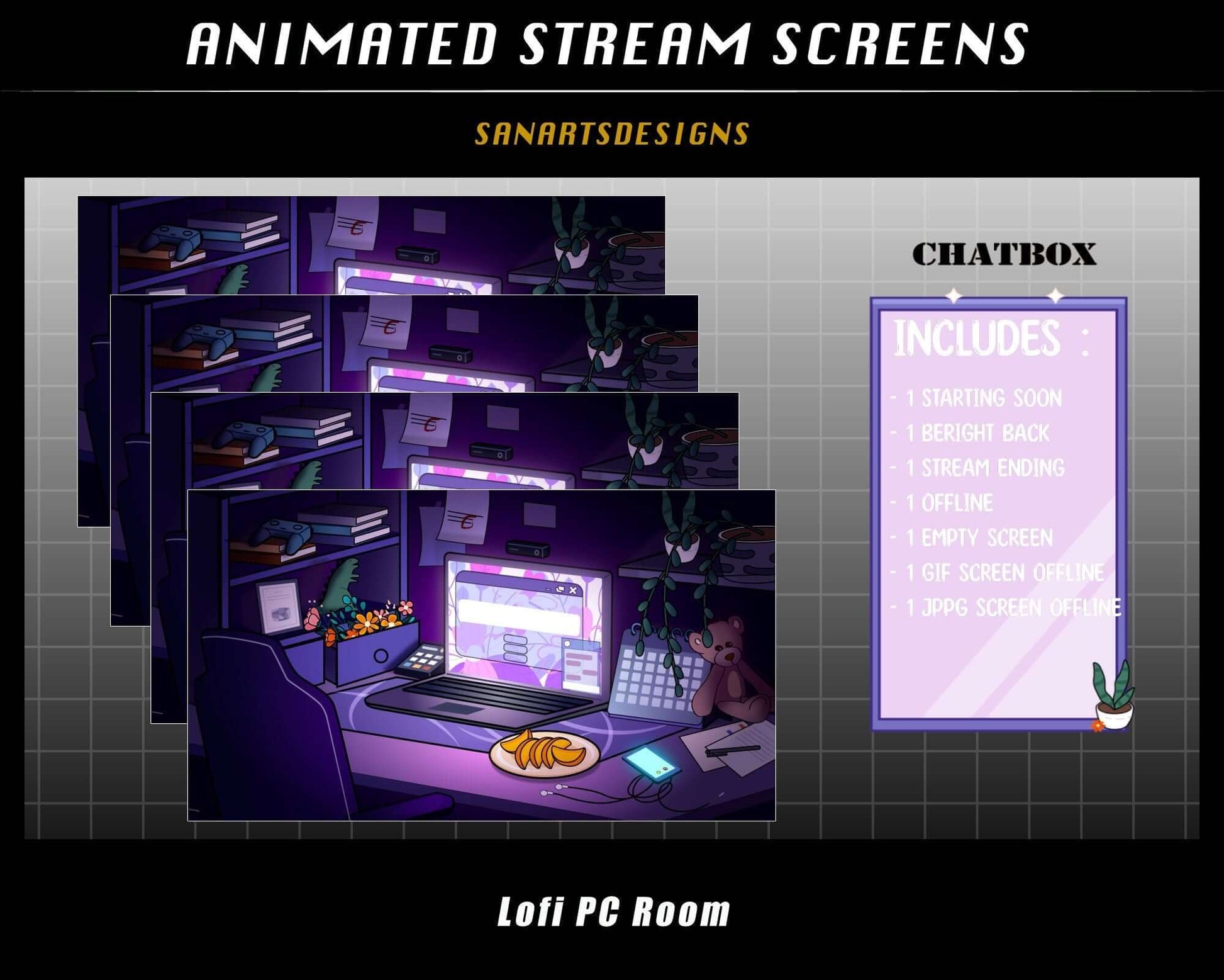 Animated Stream Package Lofi PC Desk - Package - Stream K-Arts