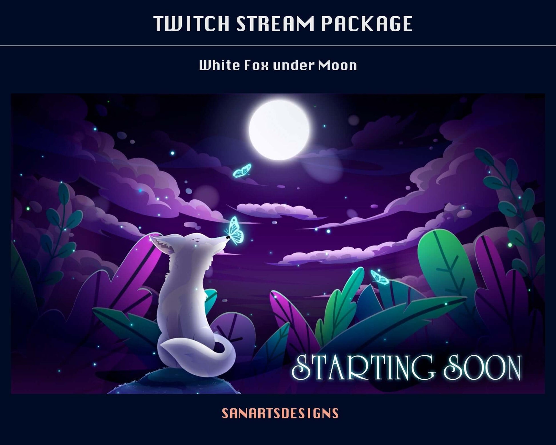 Animated Stream Package Magic White Fox under Moon - Package - Stream K-Arts