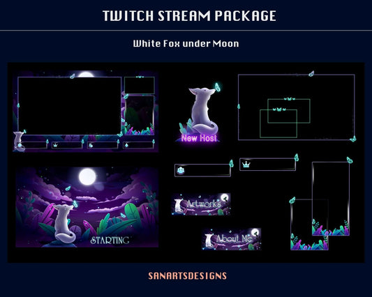 Animated Stream Package Magic White Fox under Moon - Package - Stream K-Arts