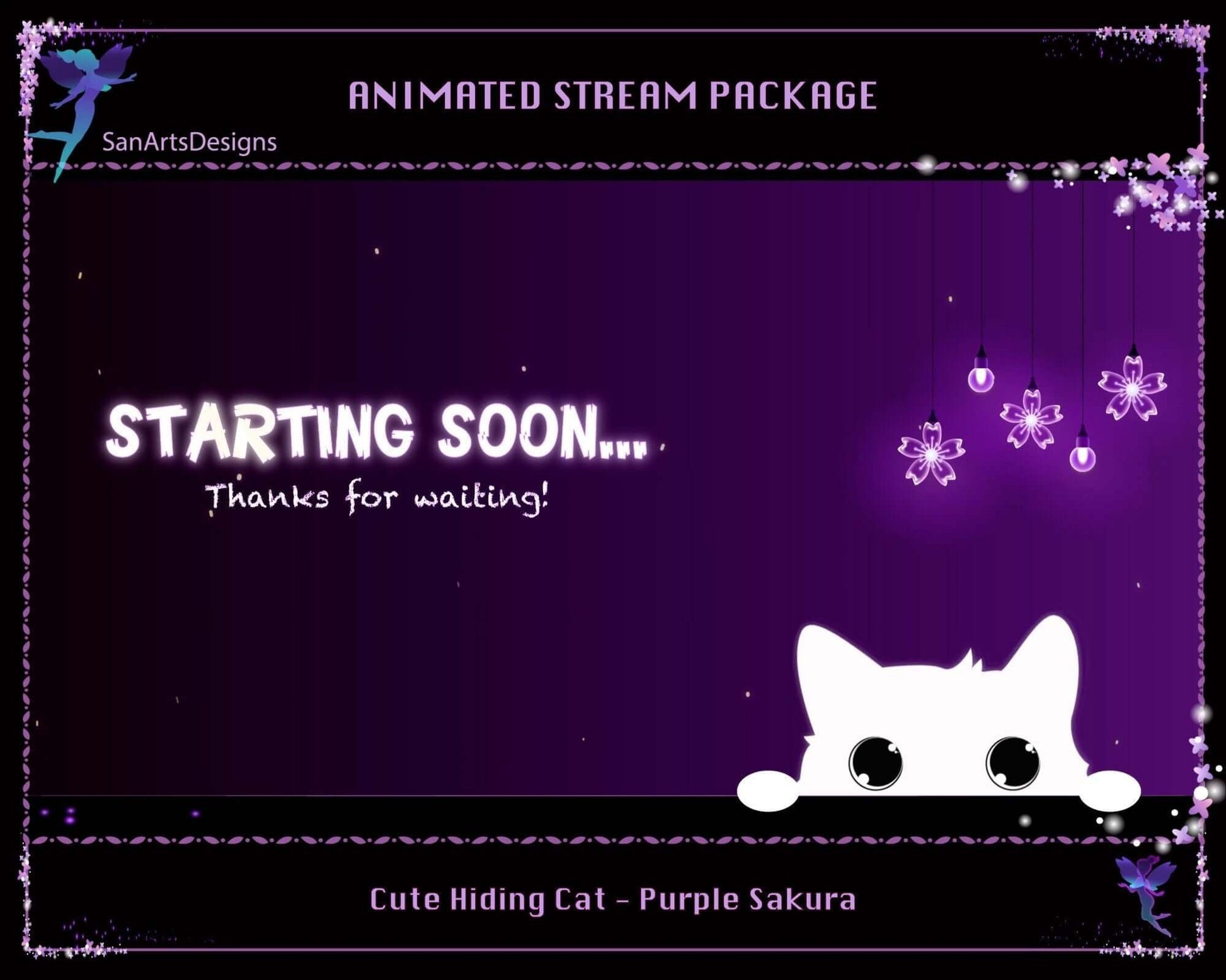 Animated Stream Package Purple Cute Hiding Cat - Package - Stream K-Arts