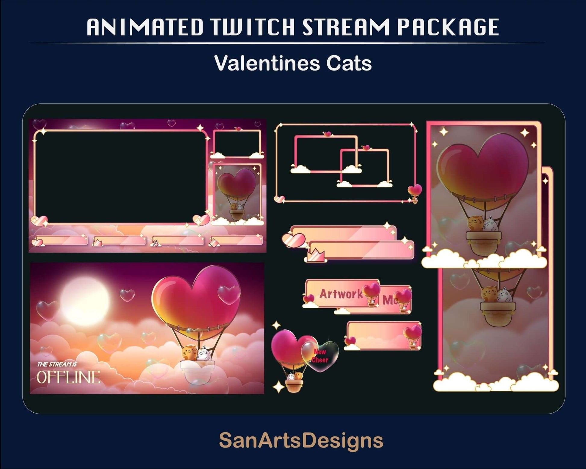 Animated Stream Package Valentines Cats - Package - Stream K-Arts