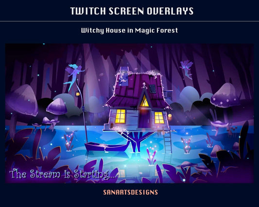 Animated Stream Scenes Witchy House in Magic Forest - Overlay - Stream K-Arts