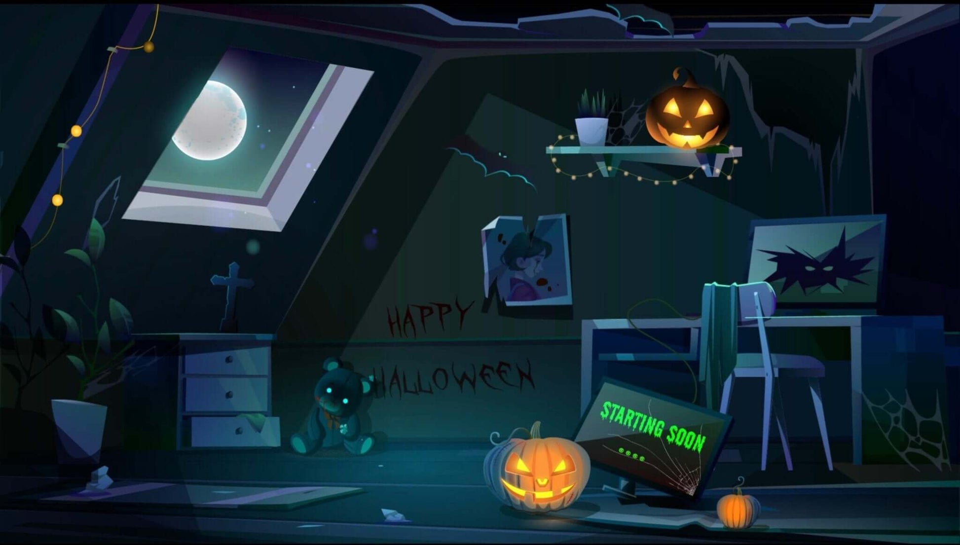 Animated Stream Screen Overlays Halloween Horror PC Setup Room - Overlay - Stream K-Arts