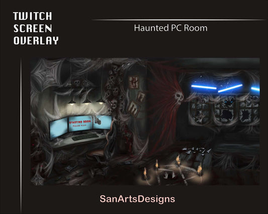 Animated Stream Screen Overlays Haunted PC Room - Overlay - Stream K-Arts