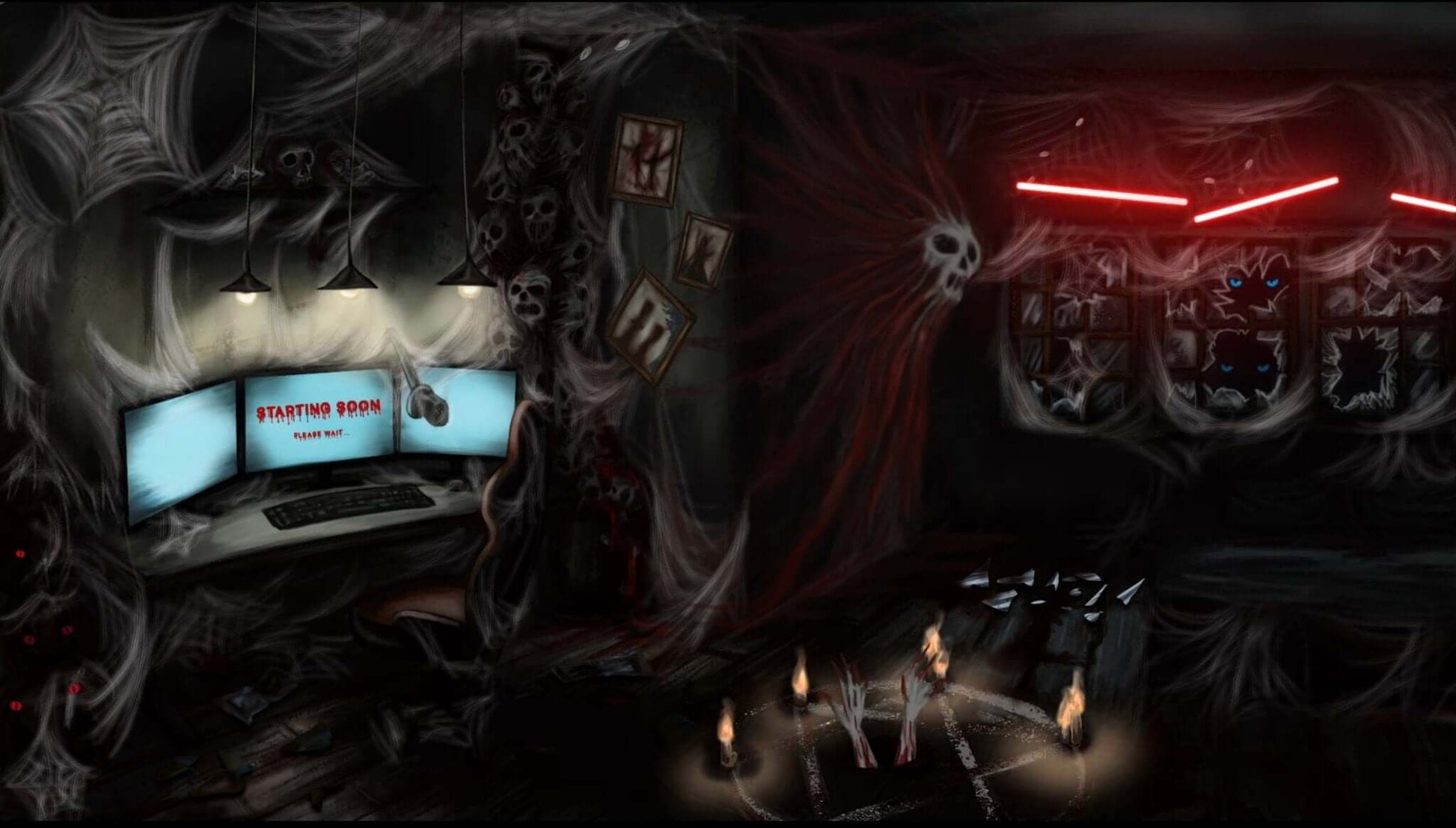 Animated Stream Screen Overlays Haunted PC Room - Overlay - Stream K-Arts