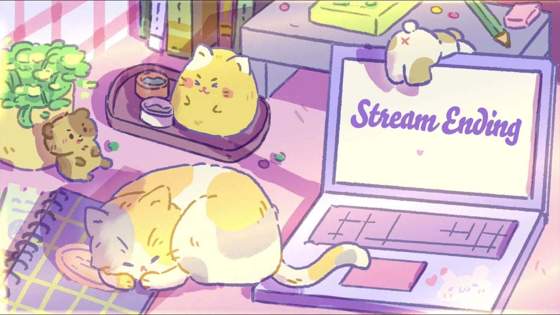 Animated Stream Screen Overlays Lofi Sleeping Cat on PC Desk - Overlay - Stream K-Arts