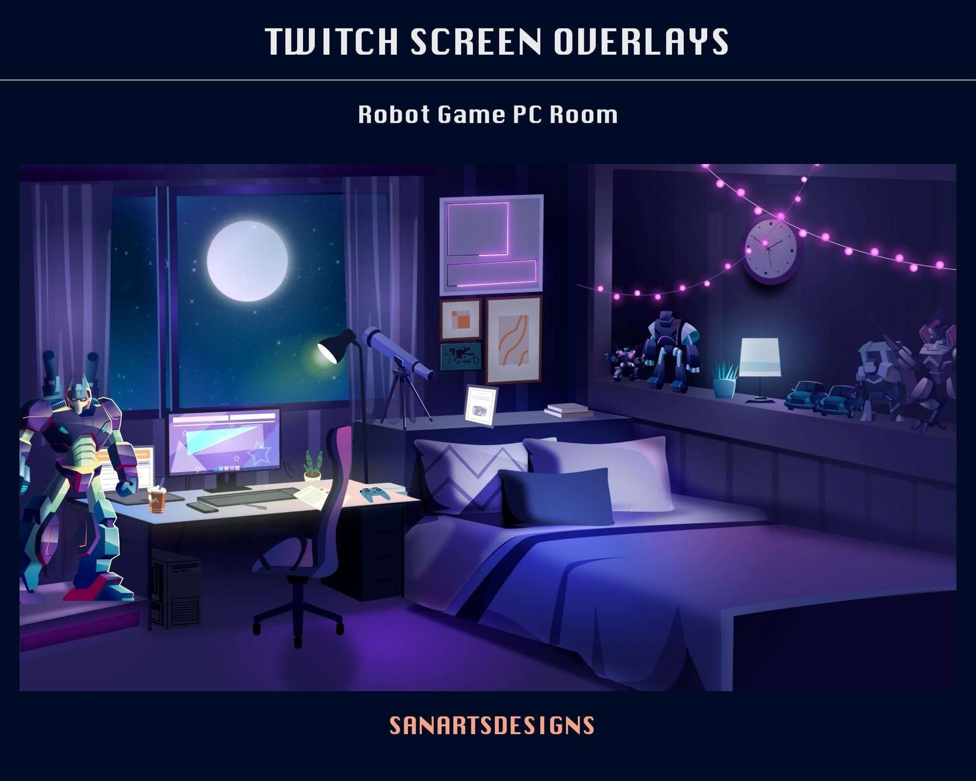 Animated Stream Screens Robot Game Room - Overlay - Stream K-Arts