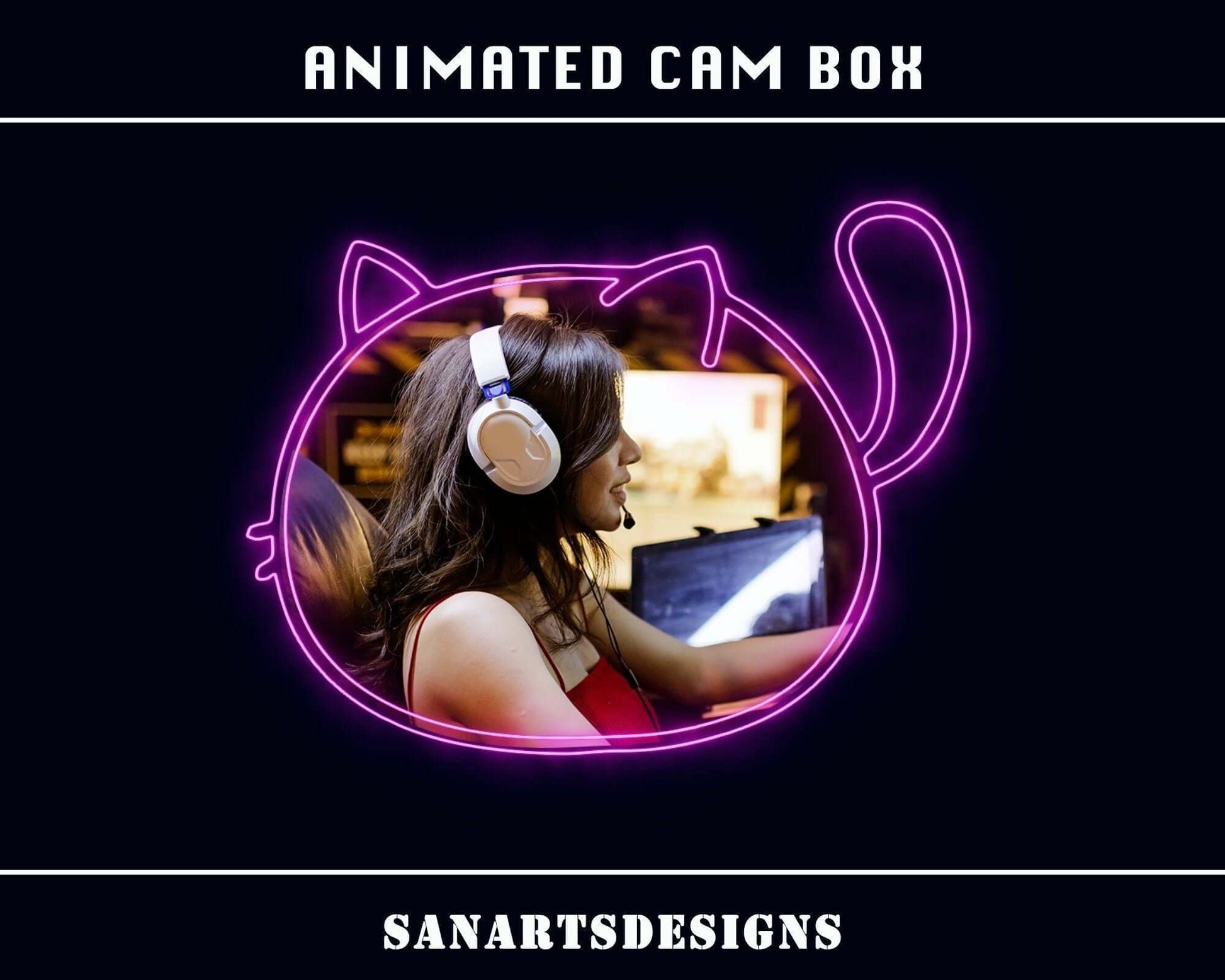 Animated Twitch Camera Frames Neon Cat - Cambox - Stream K-Arts