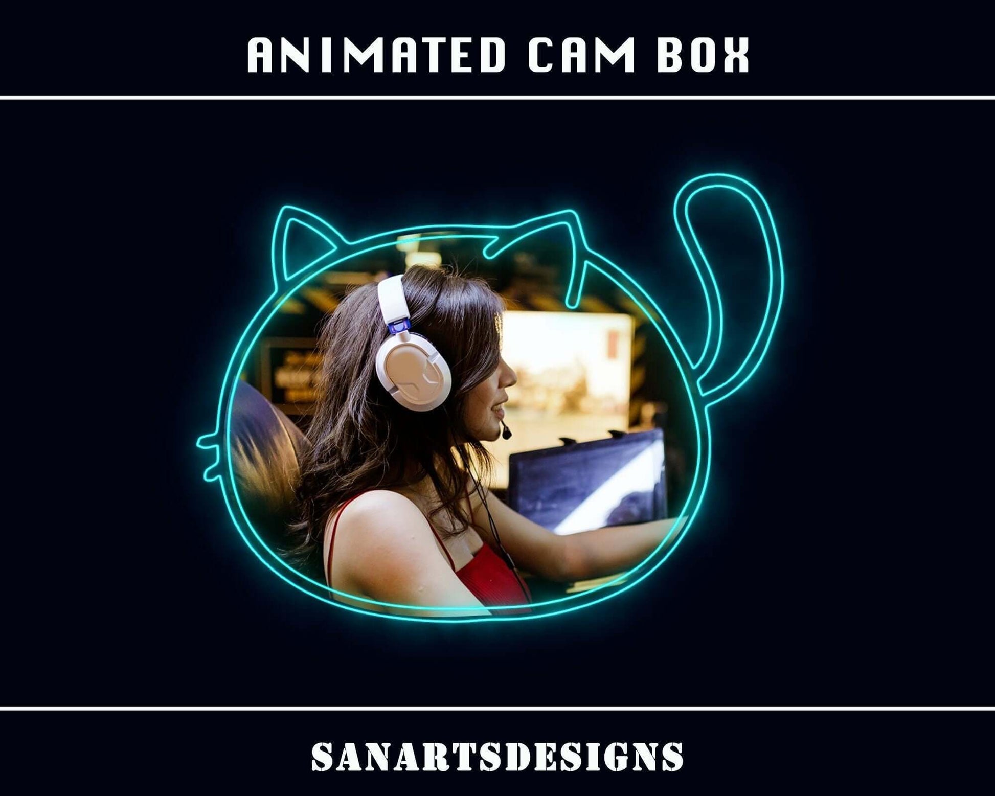 Animated Twitch Camera Frames Neon Cat - Cambox - Stream K-Arts