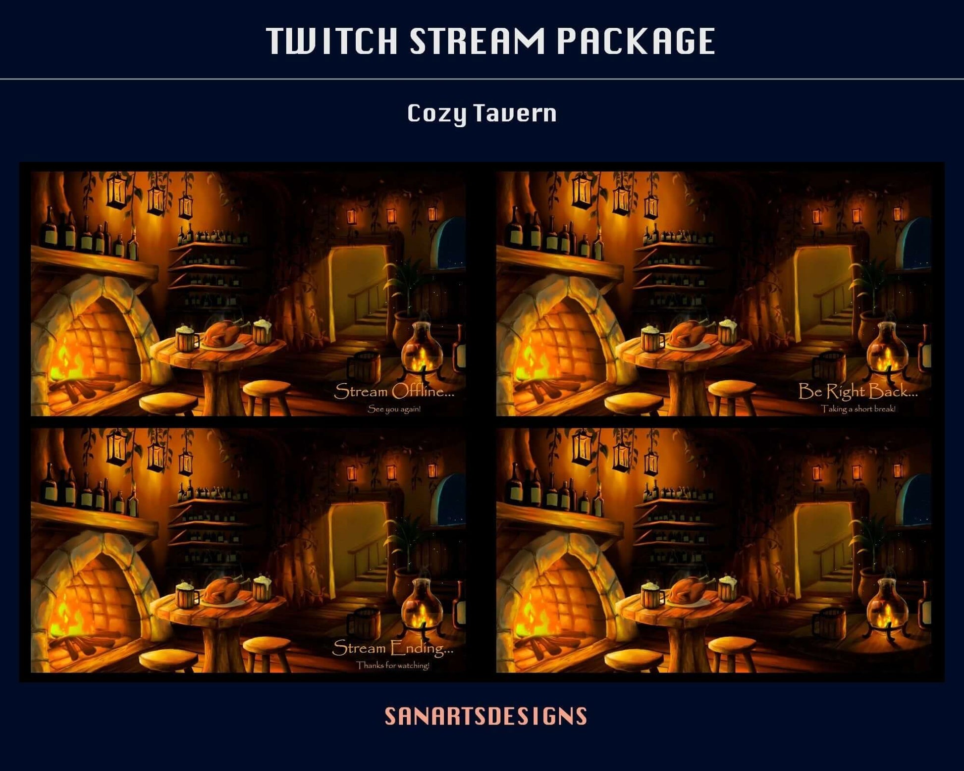 Animated Twitch Overlays Package Cozy Tavern - Package - Stream K-Arts