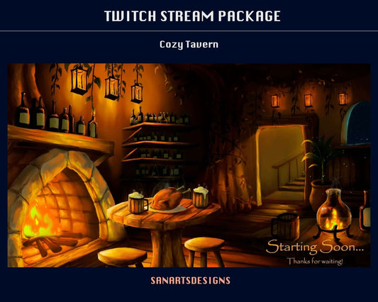 Animated Twitch Overlays Package Cozy Tavern - Package - Stream K-Arts