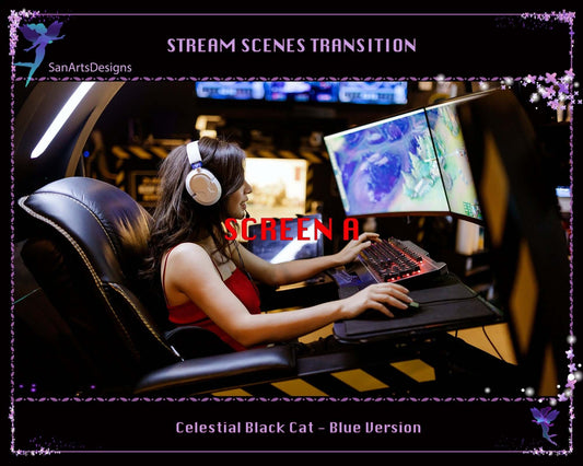 Blue Celestial Black Cat Stream Scene Transition - Transition - Stream K-Arts