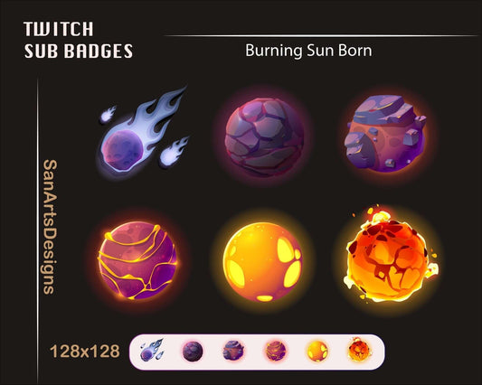 Burning Sun Twitch Sub Badges - Badges - Stream K-Arts