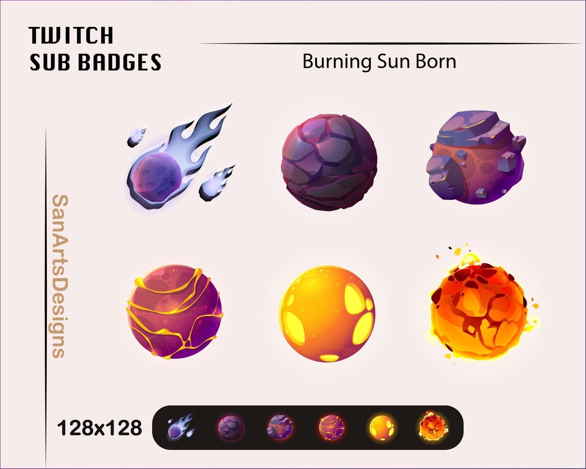Burning Sun Twitch Sub Badges - Badges - Stream K-Arts