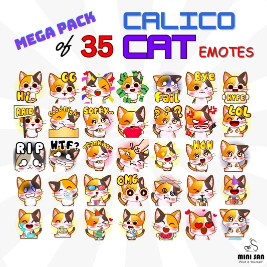 Calico Cat Emotes Pack - Static Emotes - Stream K-Arts