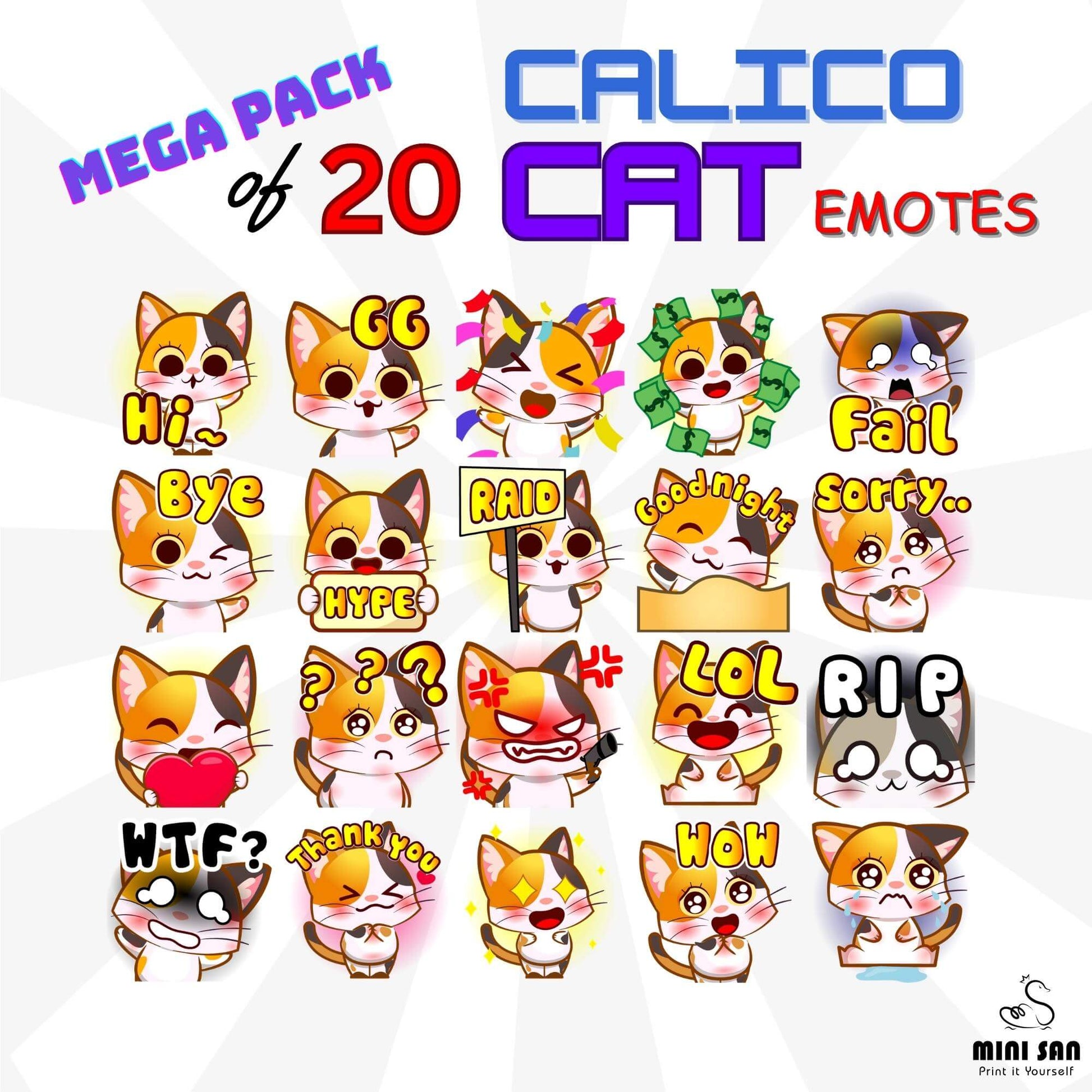 Calico Cat Emotes Pack - Static Emotes - Stream K-Arts