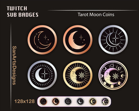 Celestial Tarot Moon and Sun Twitch Sub Badges - Badges - Stream K-Arts