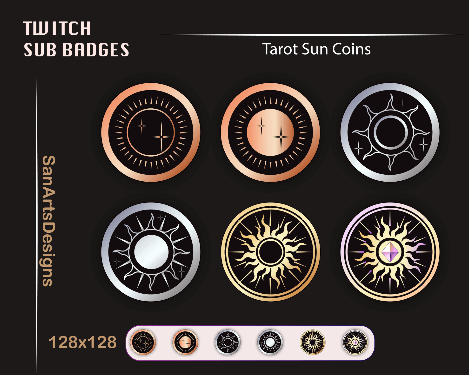 Celestial Tarot Moon and Sun Twitch Sub Badges - Badges - Stream K-Arts