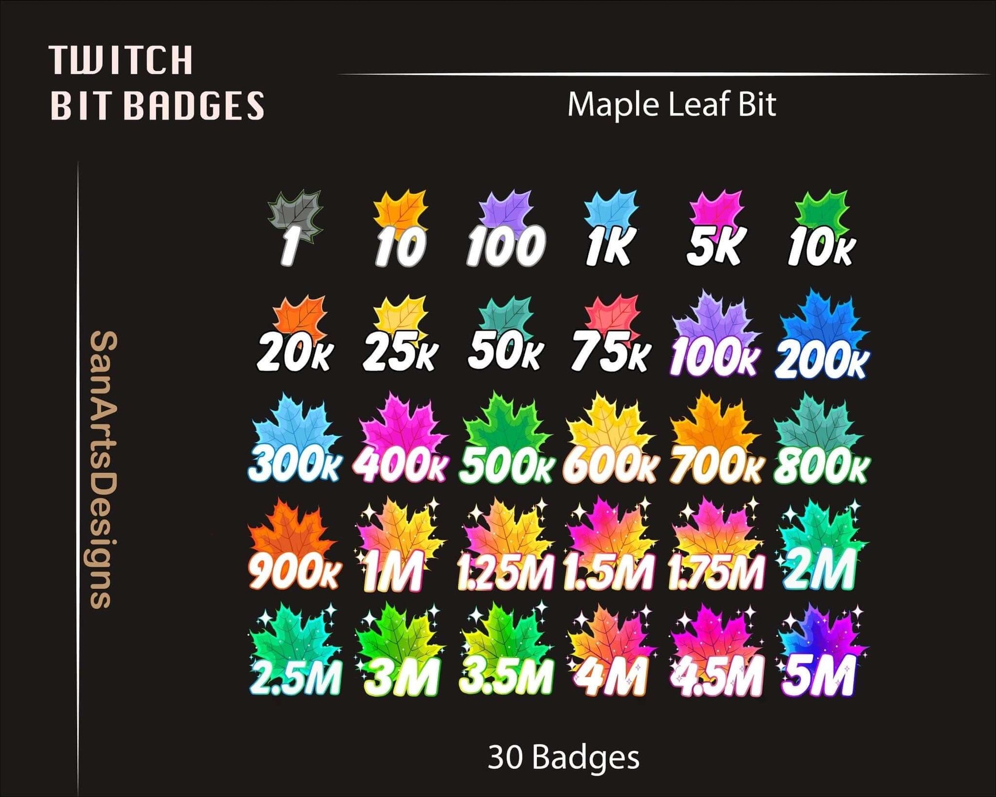 Colorful Maple Leaves Twitch Bit Badges - BitBadges - Stream K-Arts