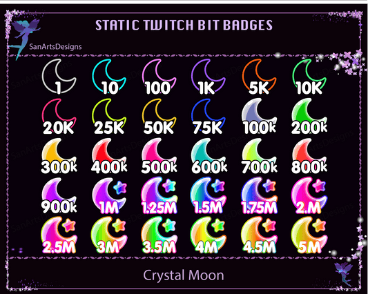 Crystal Moon Twitch Bit Badges - BitBadges - Stream K-Arts