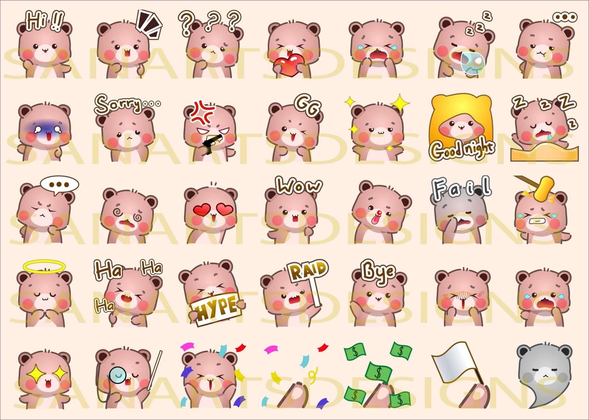 Cute Bear Twitch Emotes - Emotes - Stream K-Arts