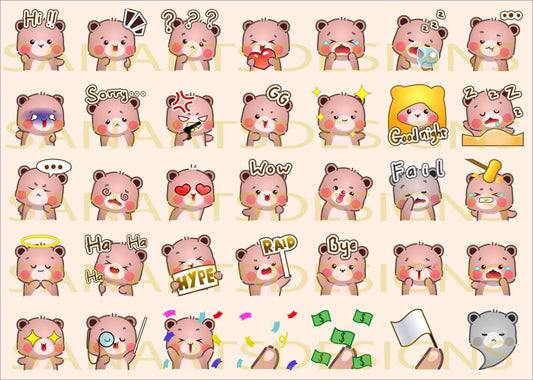 Cute Bear Twitch Emotes - Emotes - Stream K-Arts