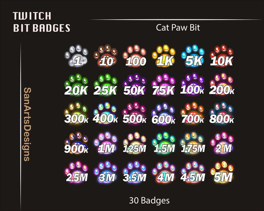 Cute Cat Paw Twitch Bit Badges - BitBadges - Stream K-Arts