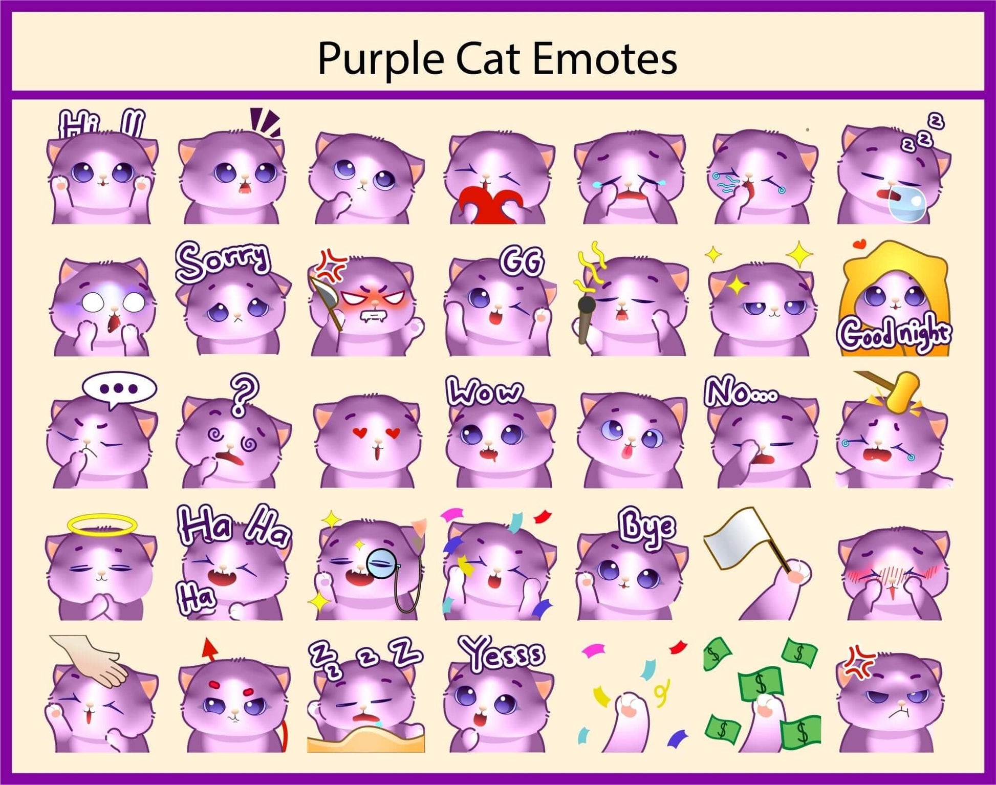 Cute Cat Twitch Emotes for Chatting - Static Emotes - Stream K-Arts