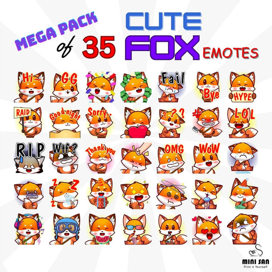 Cute Fox Emotes Pack - Static Emotes - Stream K-Arts