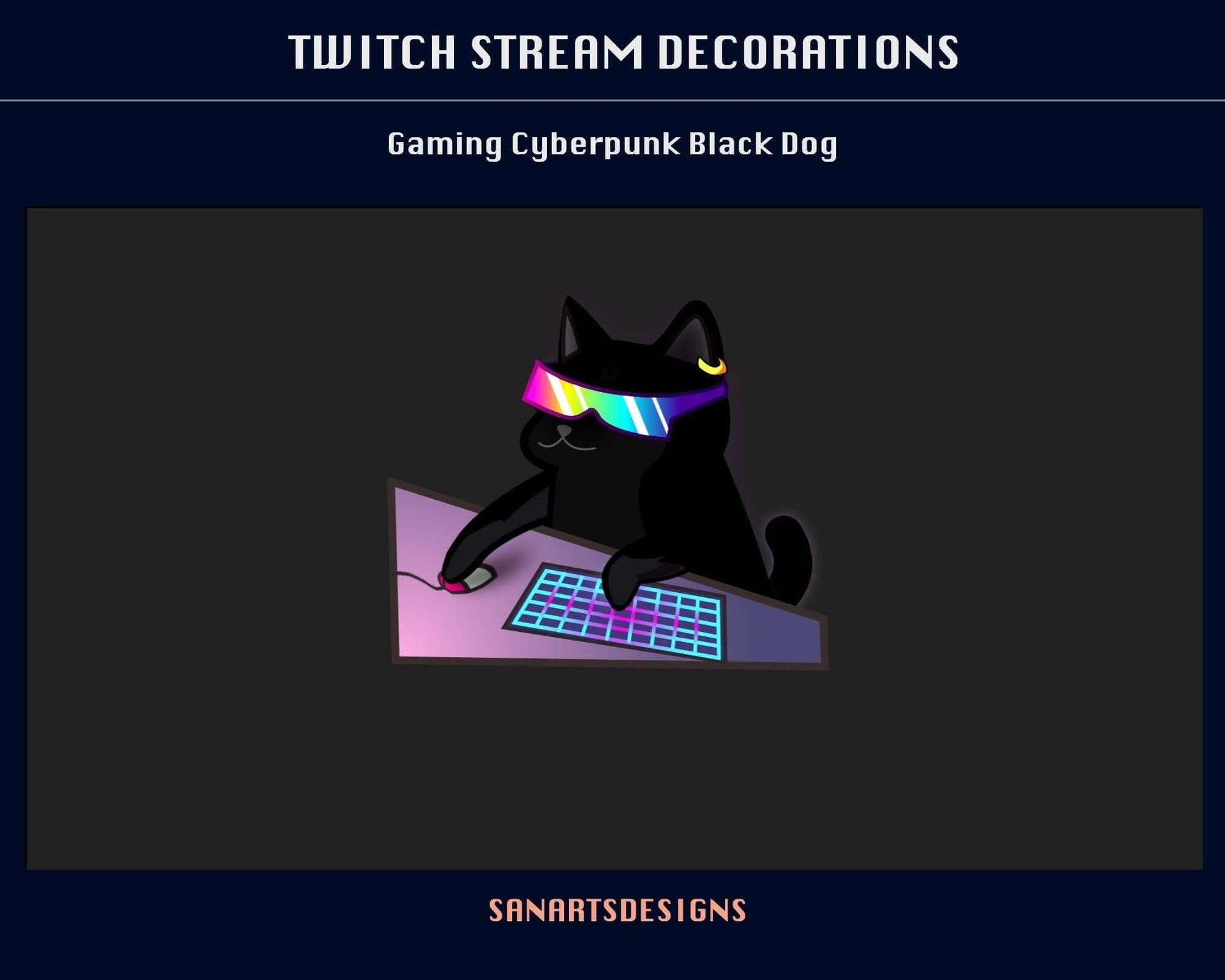 Cute Gaming Cyber BLACK Dog Animated Stream Decorations - Decorations - Stream K-Arts