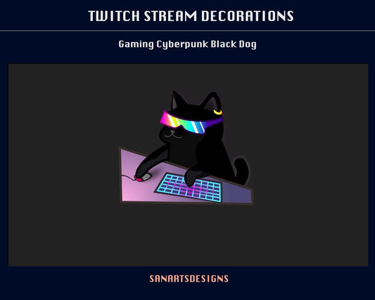 Cute Gaming Cyber BLACK Dog Animated Stream Decorations - Decorations - Stream K-Arts