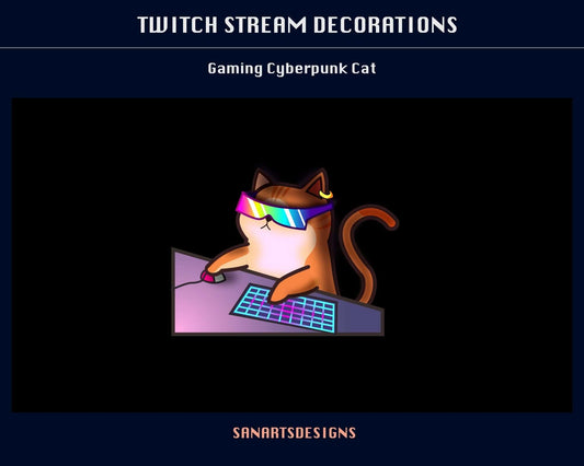 Cute Gaming Cyber Cat Animated Stream Decorations - Decorations - Stream K-Arts