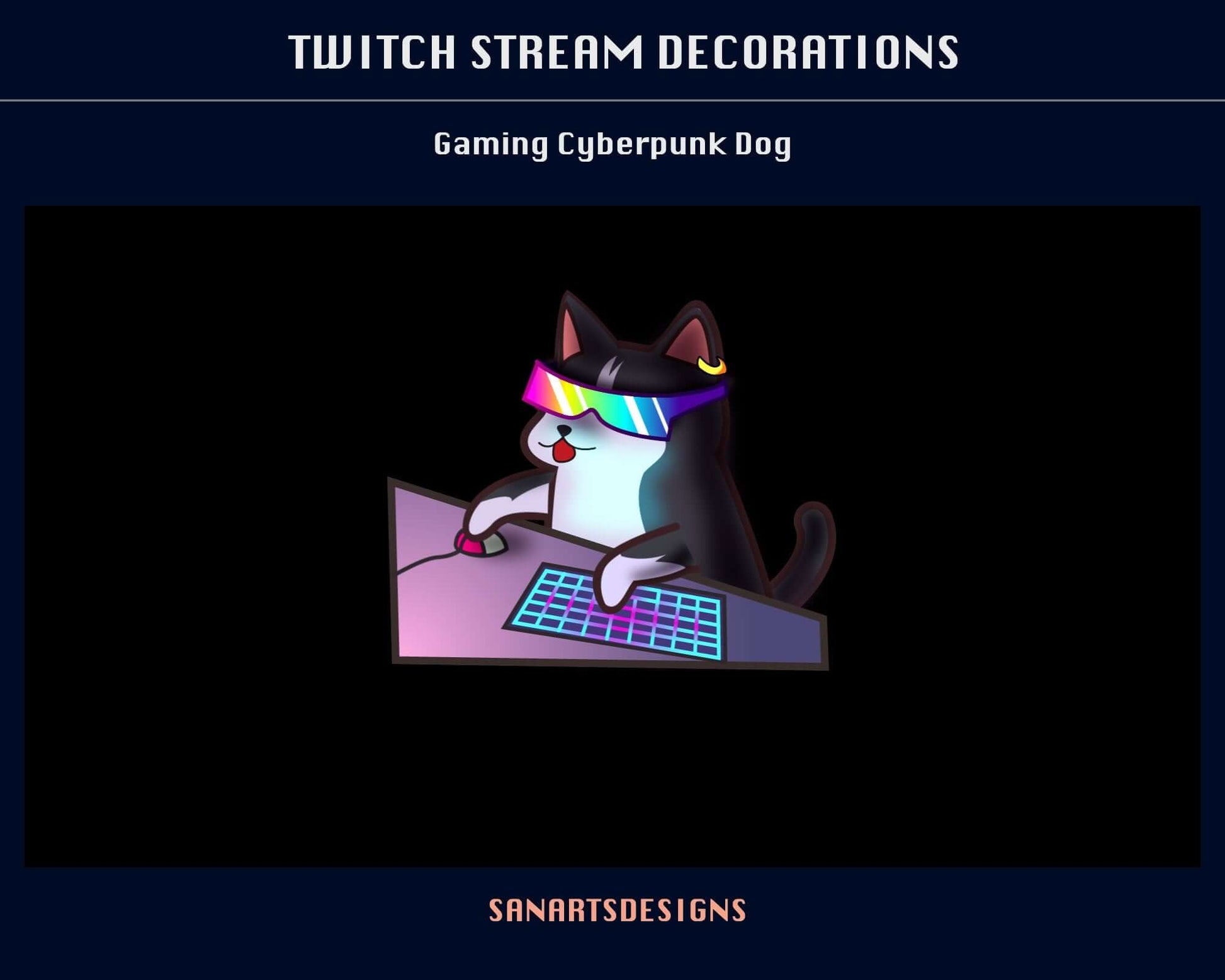 Cute Gaming Cyber Dog Animated Stream Decorations - Decorations - Stream K-Arts