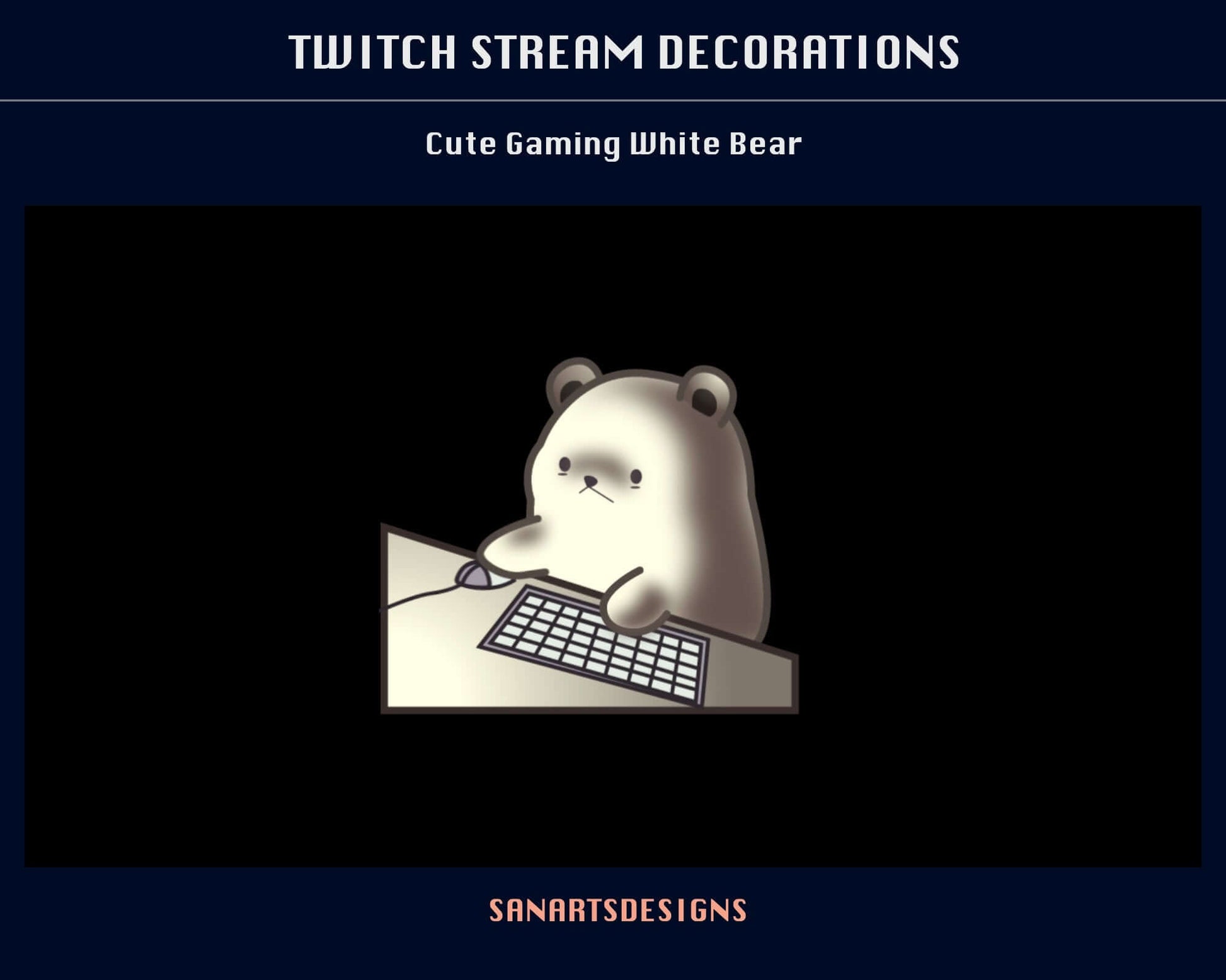 Cute Gaming White Bear Animated Stream Decorations - Decorations - Stream K-Arts