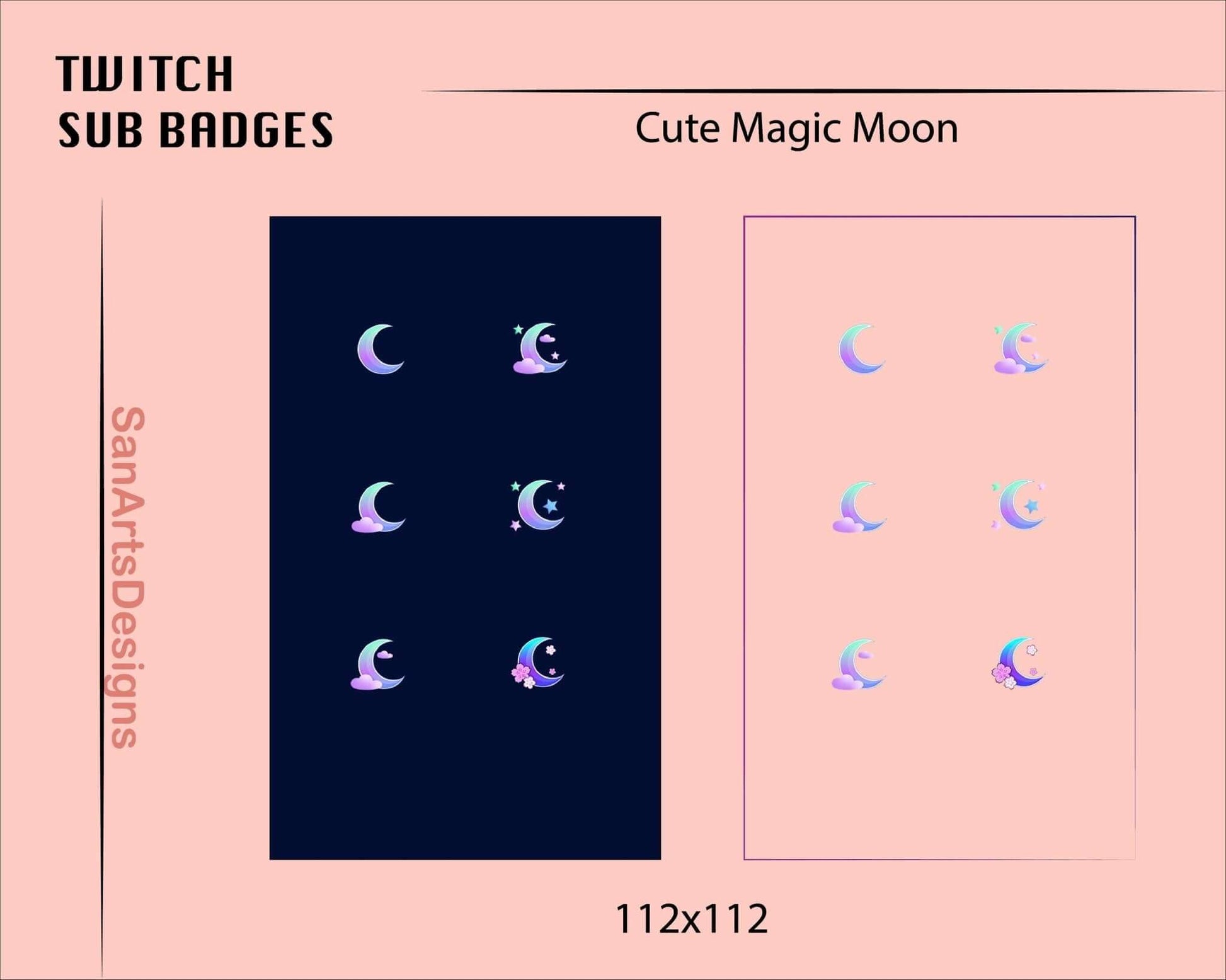 Cute Magic Moon Twitch Sub Badges - Badges - Stream K-Arts